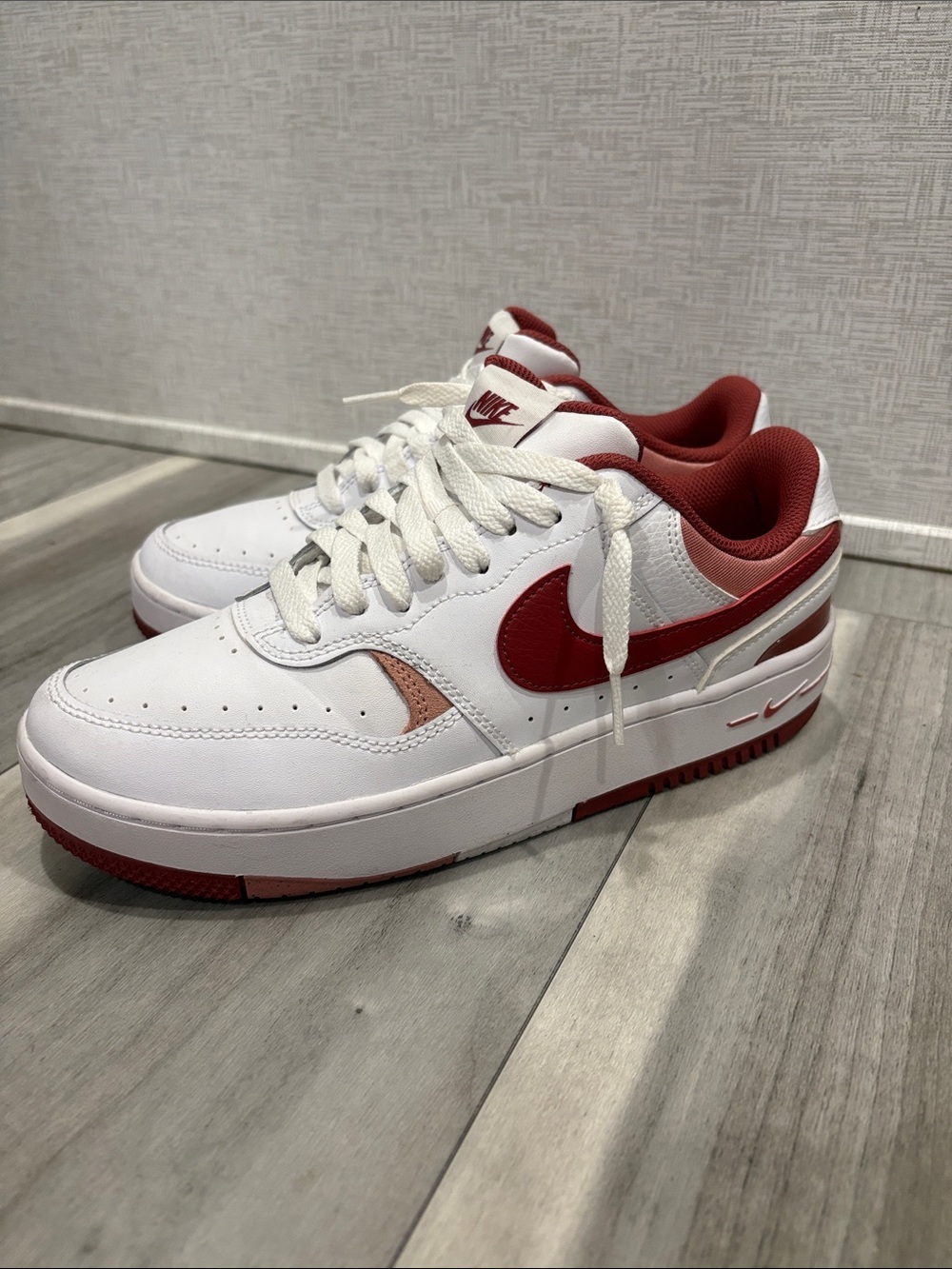 Nike White Sneakers with Red and Pink Accents
